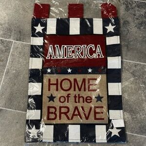 Patriotic USA America home of the brave two sided burlap garden flag